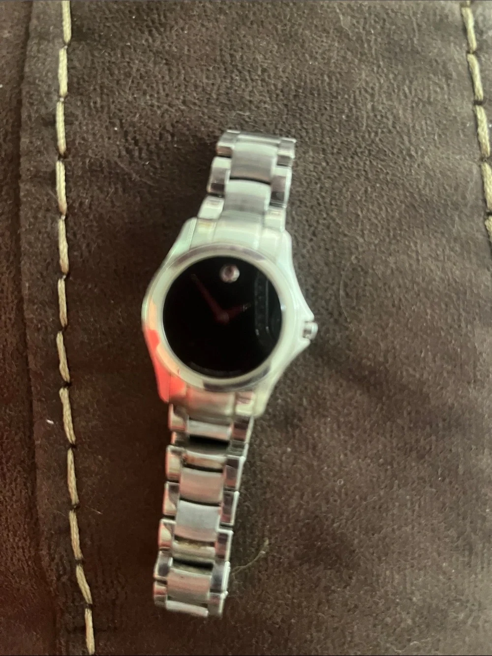 Movado Silver Stainless Steel Watch with Black Dial
